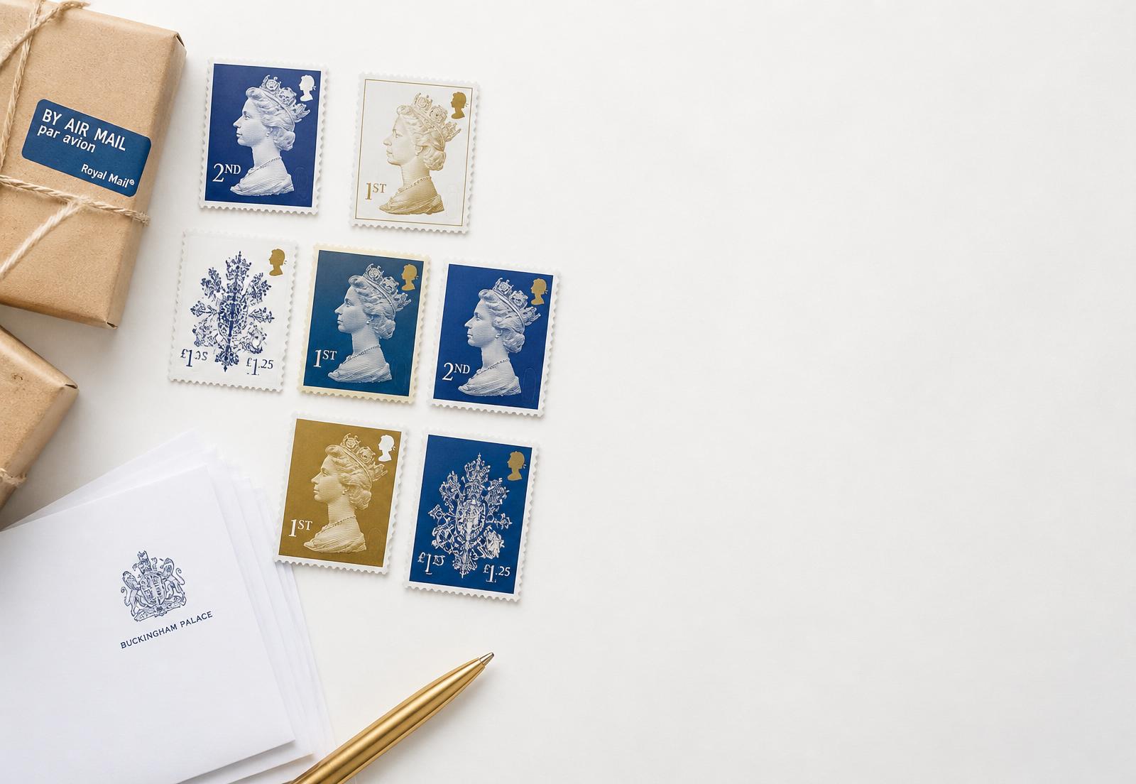 Royal Mail stamps and parcels ready for postage
